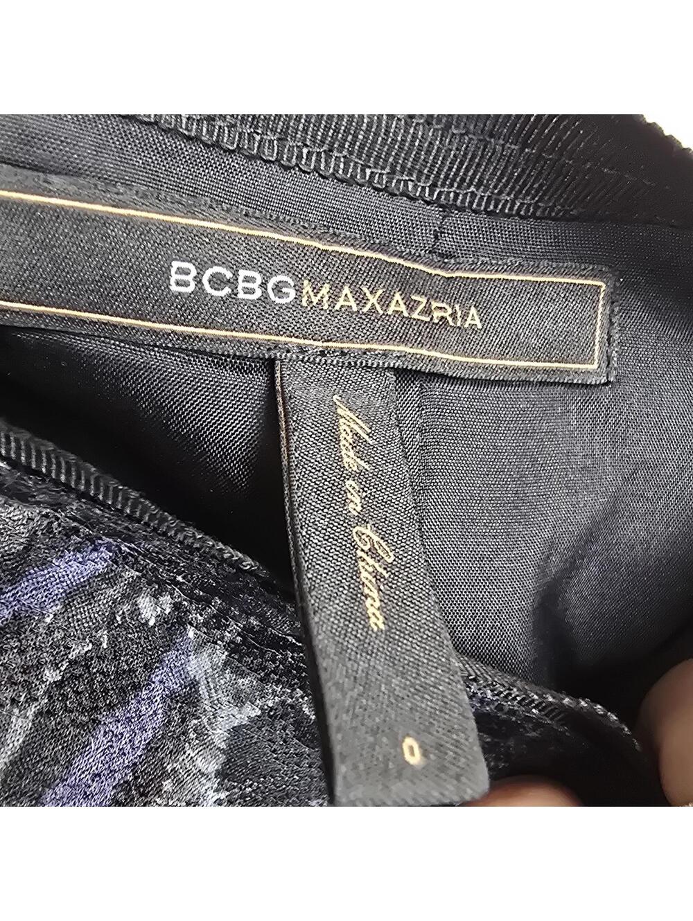 BCBGMAXAZRIA Metallic Animal Print A Line Skirt Black Blue Silver Size 0 - Picture 3 of 8